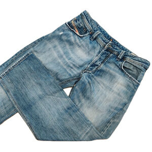 Diesel Mens Larkee Jeans Size 36 x 30 Light Wash Distressed Straight Leg Comfort